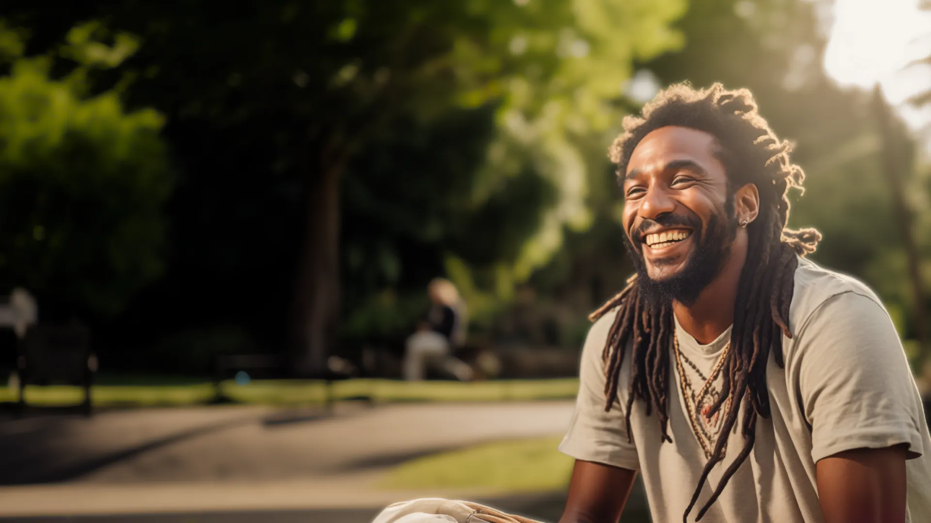 A man with dreadlocks smiling